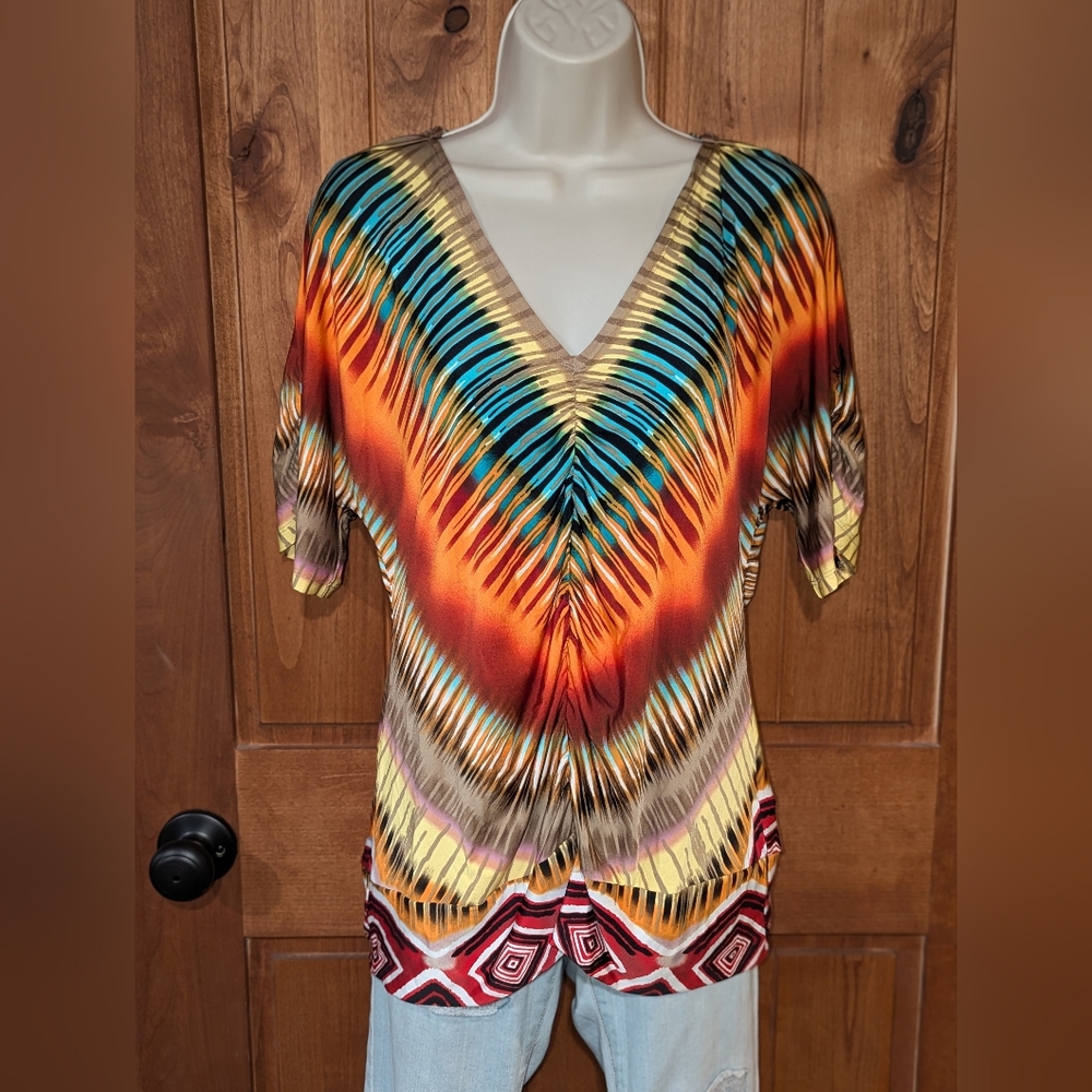 Vibrant‎ V-Neck Women's Blouse With Jeweled Back